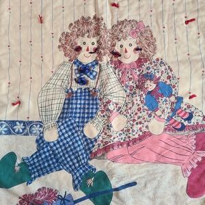 Vtg Raggedy Ann & Andy Baby Quilt Wall Hanging Throw Blanket Nursery Handmade